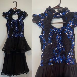 SOLD ♥️ Costume Gallery blue and black sequin high-low dance costume